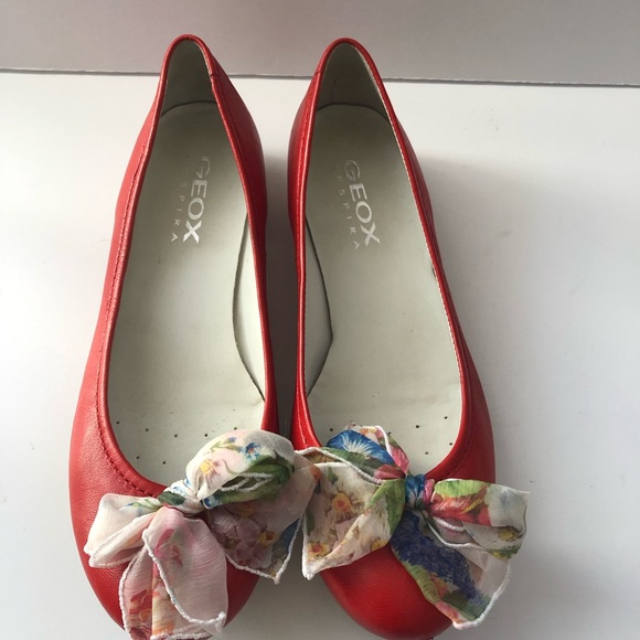 GEOX RESPIRA Red Leather Flats SZ 39 1/2 - Picture 4 of 7